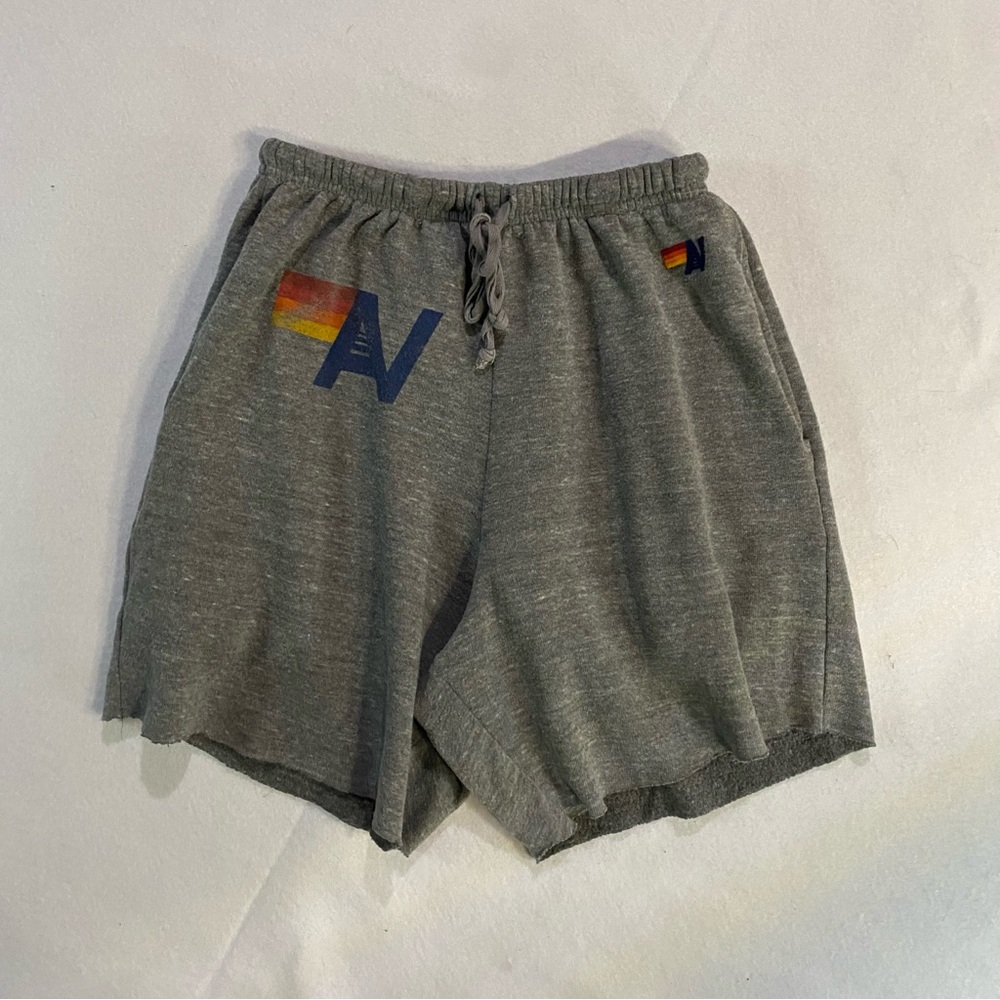 Aviator Nation Gray Athletic Shorts with Rainbow Detail